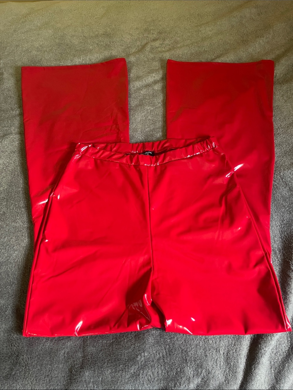 Pretty Little Thing Shape Red Flare Vinyl Pants Bell Bottom Goth Festival 12